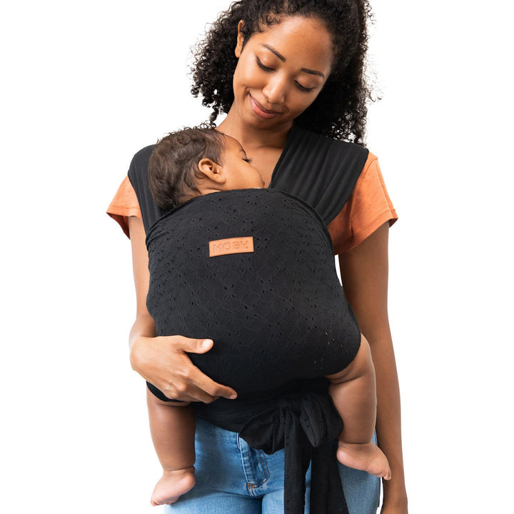 MOBY Wrap Easy-Wrap Baby Carrier in Black Eyelet