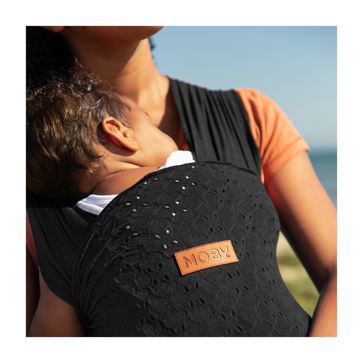 MOBY Wrap Easy-Wrap Baby Carrier in Black Eyelet