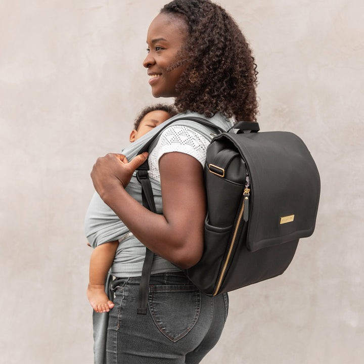 Boxy Backpack in Black Matte Leatherette-Diaper Bags-Petunia Pickle Bottom