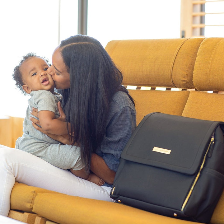 Boxy Backpack in Black Matte Leatherette-Diaper Bags-Petunia Pickle Bottom