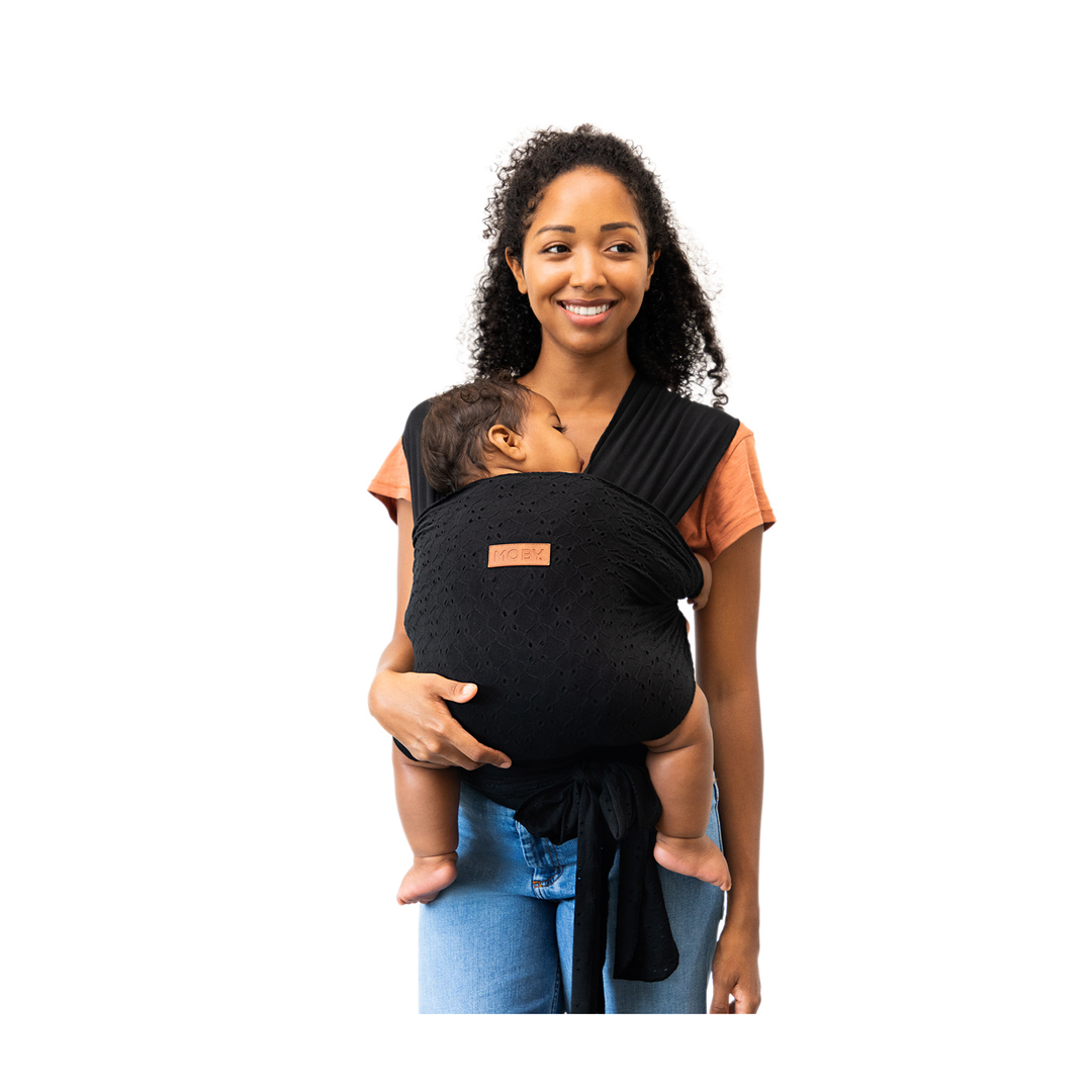 MOBY Wrap Easy-Wrap Baby Carrier in Black Eyelet