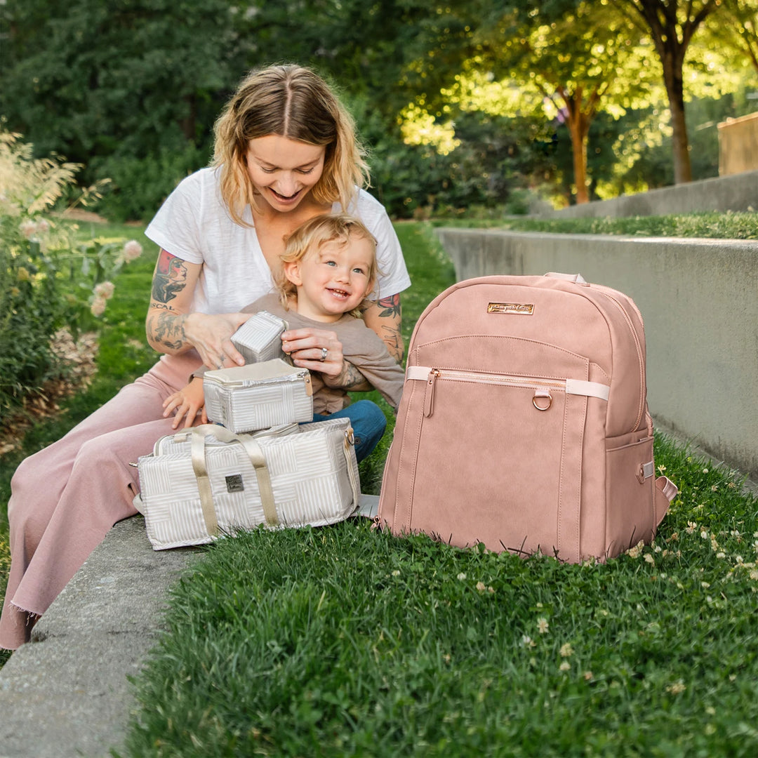 2-in-1 Provisions Backpack Diaper Bag in Toffee Rose Leatherette