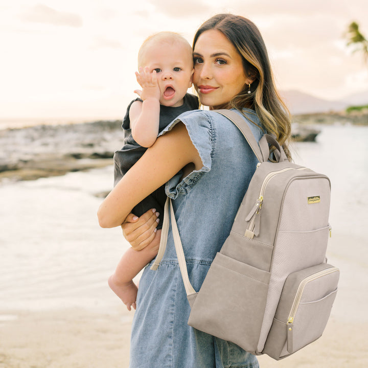 Sync Backpack Diaper Bag in Grey Matte Cable Stitch