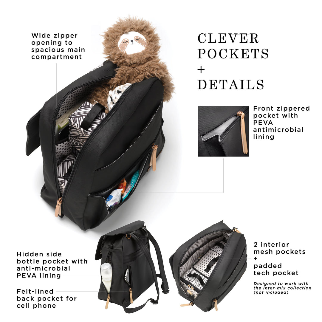 Meta Backpack in Black Matte Canvas-Diaper Bags-Petunia Pickle Bottom