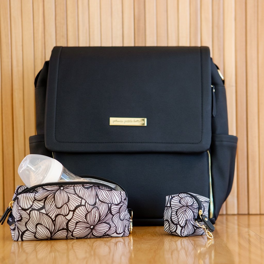 Boxy Backpack in Black Matte Leatherette-Diaper Bags-Petunia Pickle Bottom